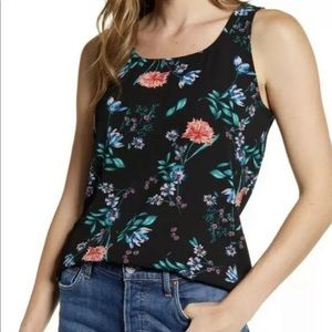New Loveappella Womens XL Easy Scoop Neck Black Floral Tank Top Extra Large